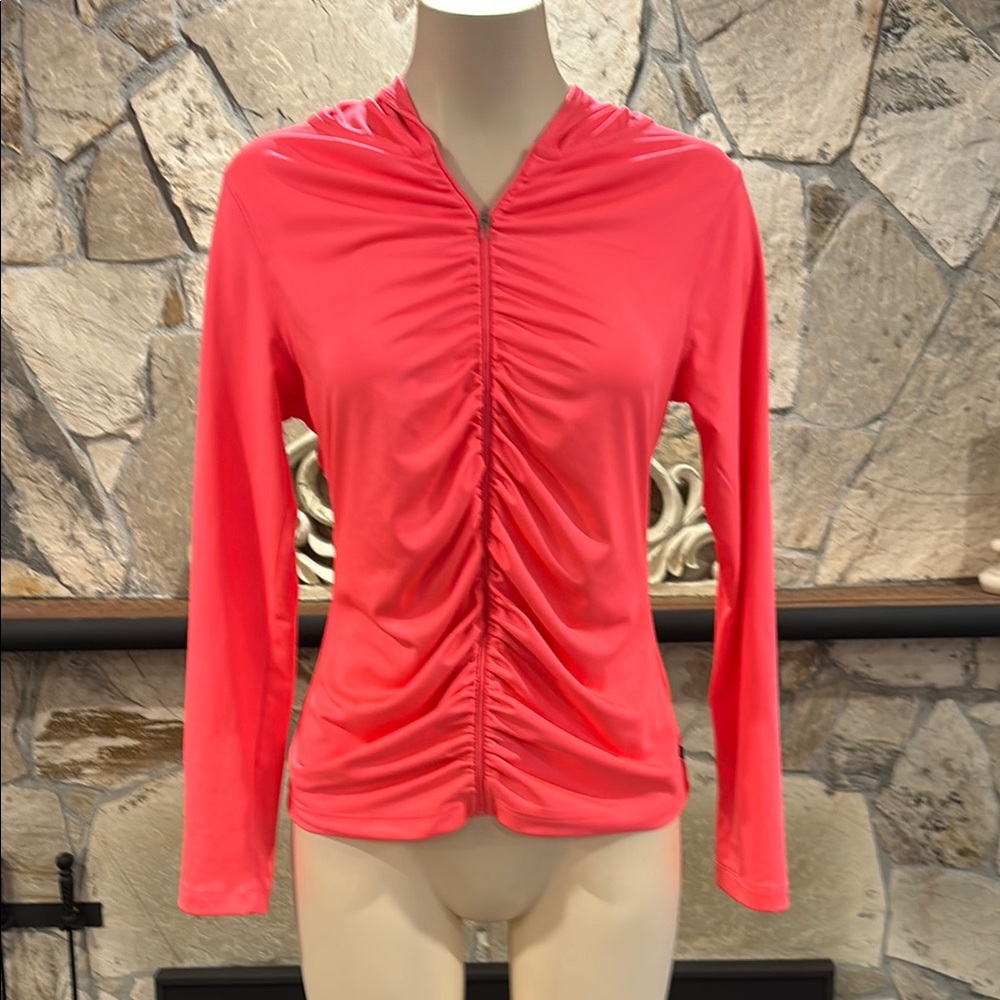 Women's Coral Ruched Zip-Up Top